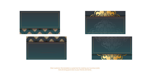Gradient green business card with luxurious gold ornaments for your personality.
