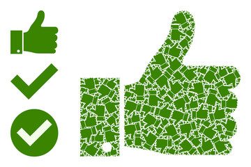 Itself fractal composition thumb up. Vector thumb up collage is organized from scattered itself thumb up items. Abstract illustration.