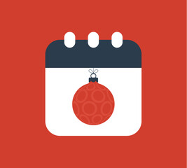 Merry Christmas and happy new year calendar illustration. Simple calendar icon with christmas ball in flat style. Vector illustration