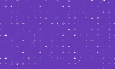 Seamless background pattern of evenly spaced white rowan berrys of different sizes and opacity. Vector illustration on deep purple background with stars