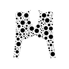 A large women's jacket symbol in the center made in pointillism style. The center symbol is filled with black circles of various sizes. Vector illustration on white background