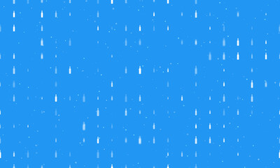 Seamless background pattern of evenly spaced white beer bottle symbols of different sizes and opacity. Vector illustration on blue background with stars