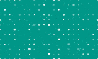 Seamless background pattern of evenly spaced white ladies handbag symbols of different sizes and opacity. Vector illustration on teal background with stars