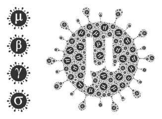 Itself fractal composition Mu covid virus. Vector Mu covid virus composition is organized from random itself Mu covid virus parts. Abstract design.