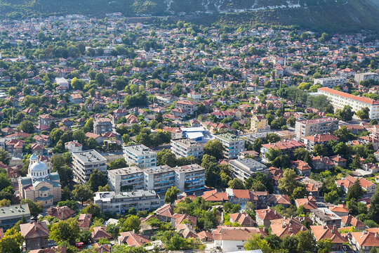 Bulgarian city of Provadia viewed from the Ovech Medieval Fortress.
