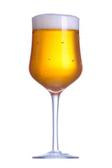 Full glass of lager beer with foam. Outlined object on a white background.