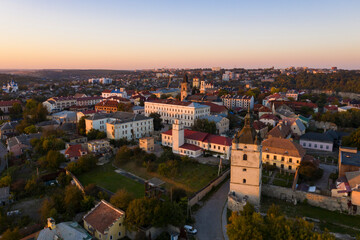 Fototapeta na wymiar Aerial panorama of Kamyanets-Podilsky city in evening time, Ukraine