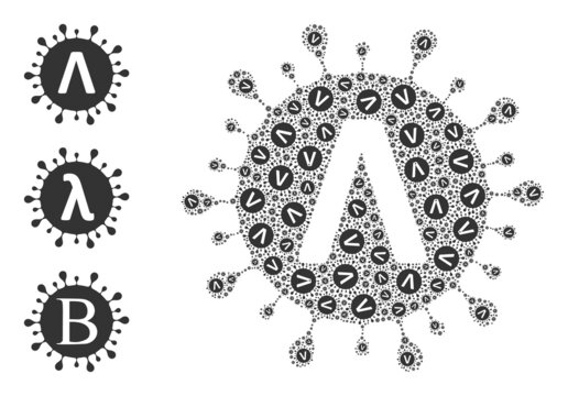 Itself fractal mosaic Lambda coronavirus strain. Vector Lambda coronavirus strain mosaic is organized with random fractal Lambda coronavirus strain items. Flat illustration.
