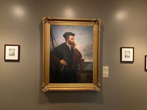 Montreal, Quebec - August 26, 2021: Portrait of Jacques Cartier in the Chateau de Ramezay in Montreal