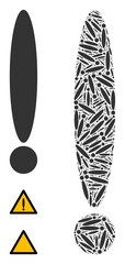 Itself recursive composition exclamation sign. Vector exclamation sign composition is composed from scattered recursive exclamation sign parts. Flat illustration.