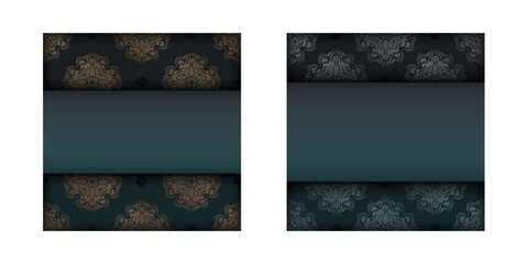 Green gradient brochure with abstract gold ornament for your design.