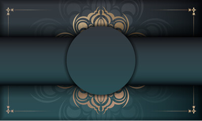 Green gradient banner with vintage gold pattern and logo space