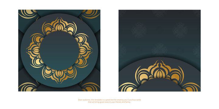Green gradient color brochure with abstract gold ornament for your brand.