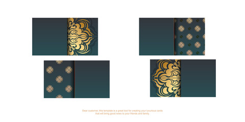 Gradient green business card with mandala gold pattern for your contacts.