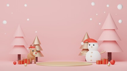 3d Display Podium for product and cosmetic presentation with Merry Christmas and Happy new year concept. Modern geometric. Platform for mock up and showing brand. Minimal clean design.