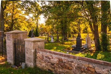 Old Catholic cemetery, located in Poland.  - obrazy, fototapety, plakaty