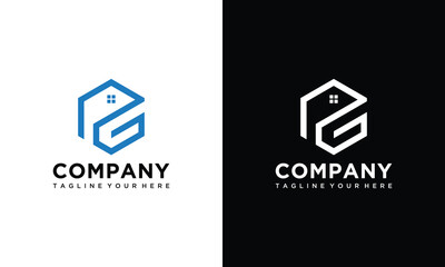 g initial home. logo hexagon vector design template.on a black and white background.