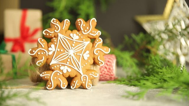 gingerbread christmas cookie new year treat sweet dessert meal snack on the table copy space food background rustic