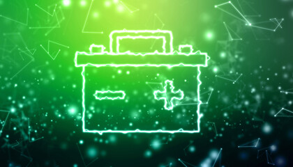 Car battery electrical energy and power supply rechargeable battery Background, Battery Icon in digital background, Alternative Energry and Power Concept Background, Energy Efficiency Concept