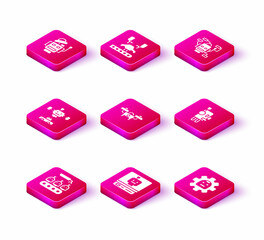 Set Industrial production of robots, Robot, Disassembled, Drone, and Robotic arm factory icon. Vector