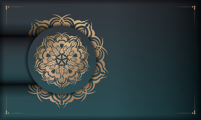 Green gradient banner with gold mandala ornament and place under your logo