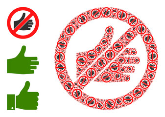 Fototapeta premium Itself fractal mosaic forbidden thumb up. Vector forbidden thumb up fractal is organized from randomized itself forbidden thumb up items. Flat illustration.
