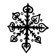 Doodle snowflake icon. Winter seasonal decoration element. Vector illustration on isolated background.