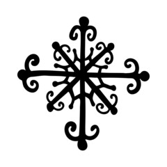 Doodle snowflake icon. Winter seasonal decoration element. Vector illustration on isolated background.