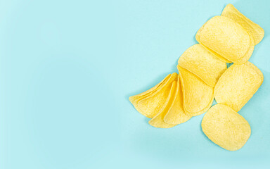 potato chips isolated on blue background