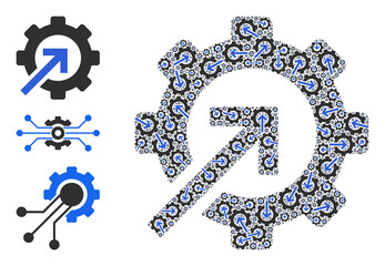 Itself fractal collage gear integration. Vector gear integration fractal is composed from randomized itself gear integration items. Abstract illustration.