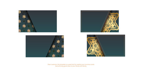 Gradient green business card with Indian gold ornaments for your contacts.
