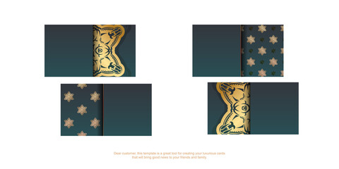 Gradient green business card with luxury gold pattern for your personality.