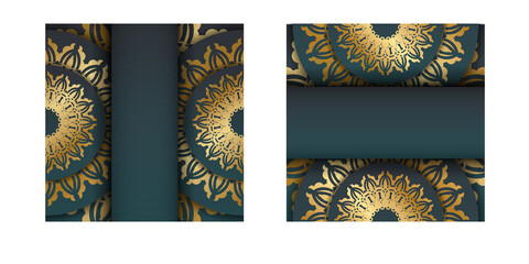 Greeting card with gradient green color with abstract gold pattern for your brand.