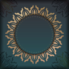 Green Gradient Greeting Card with Greek Gold Ornament Print-Ready.