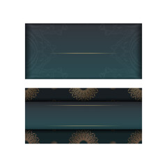 Green gradient greeting card with indian gold pattern for your brand.