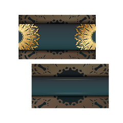 Greeting Brochure with gradient green color with luxurious gold pattern for your congratulations.