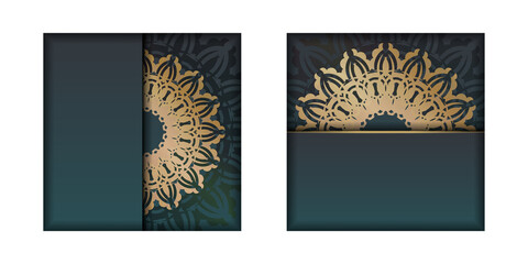 Greeting Brochure with gradient green color with vintage gold pattern for your brand.