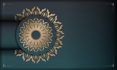 Green gradient banner with mandala gold ornament for design under your logo or text