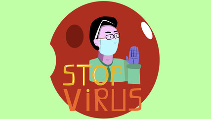 Stop virus doctor on a red background shows a forbidding sign