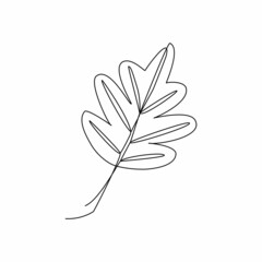 Abstract leaf in one line art drawing style. Black line sketch on white background. Vector illustration. Art design for prints, posters, clothes.