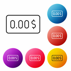 Black line Zero cost icon isolated on white background. Empty bank account. Set icons colorful circle buttons. Vector