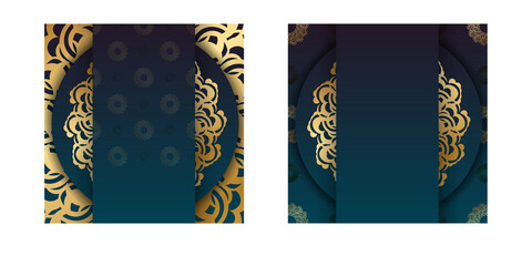 Fototapeta na wymiar Greeting Brochure with gradient green color with abstract gold pattern for your congratulations.