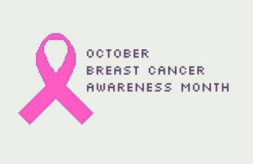 Pixel pink awareness ribbon. October. Breast cancer awareness month.