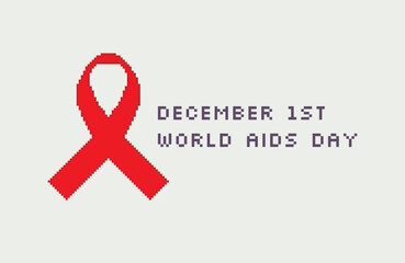 Pixel red awareness ribbon. December 1st World AIDS day.