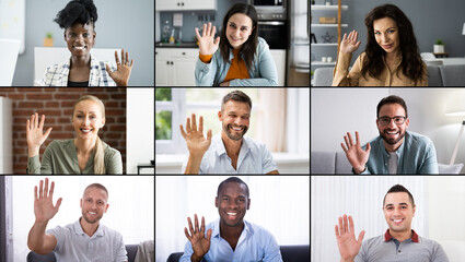 Online Video Conferencing Call Waving Hand Group