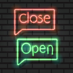Obraz premium Open close neon signs on dark background vector