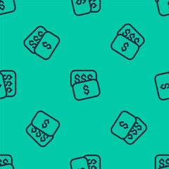 Blue line New price tag with dollar icon isolated seamless pattern on green background. Badge for price. Sale with dollar symbol. Promo tag discount. Vector