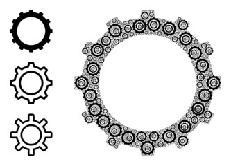 Itself fractal mosaic gear. Vector gear fractal is formed of random itself gear items. Flat illustration.