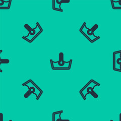 Blue line Temperature wash icon isolated seamless pattern on green background. Temperature wash. Vector