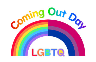   National Coming Out Day. October 11th. Graphic expressed by a rainbow. background-landscape.